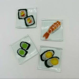 Duree Designs Set of Four Fused Glass Small Sushi Plates Maki Shrimp Nigiri